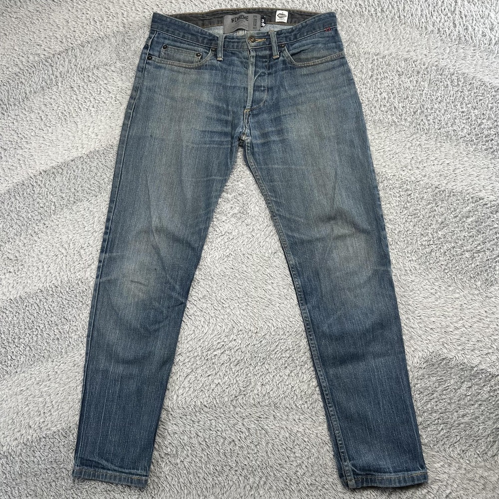 Chrome Industries Jeans Mens 32x29 Blue Tapered Cone Denim Button Fly Made USA